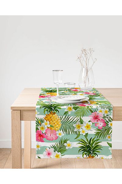 Realhomes Alergăr din piele de căprioară imprimat digital cu model de plante tropicale