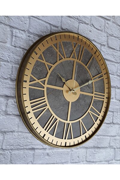 Markakanvas Mermer Desenli Altın (gold) Renkli Duvar Saati Çap 50 Cm