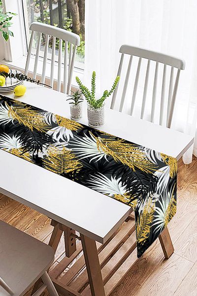 Realhomes Frunze de palmier pe fundal negru Design special Suede Runner