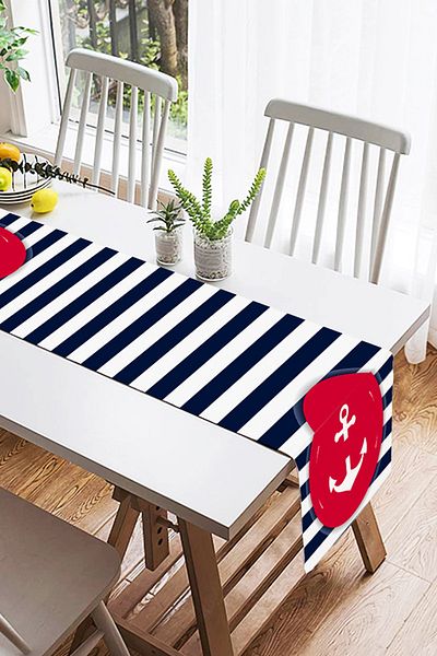 Realhomes Ψηφιακό τυπωμένο σχέδιο Suede Runner με πολύχρωμο μοτίβο άγκυρας σε λευκό φόντο