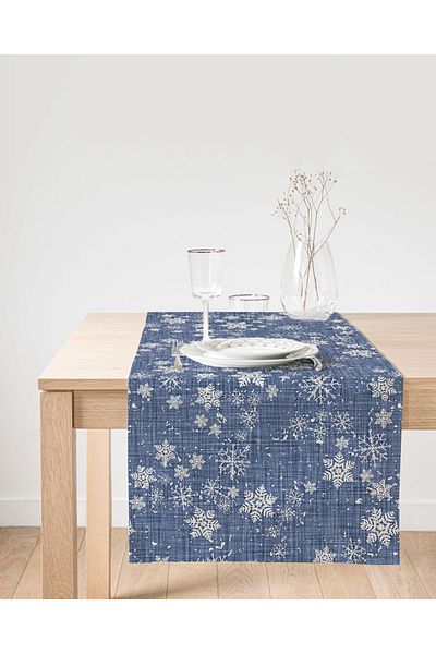 Realhomes Alergăre de piele cu design special, cu imprimeu fulgi de zăpadă pe podea din denim