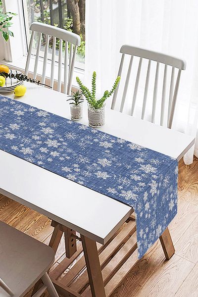 Realhomes Alergăre de piele cu design special, cu imprimeu fulgi de zăpadă pe podea din denim