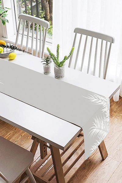 Realhomes Alergăr din piele de căprioară cu design special imprimat digital cu model de frunze albe pe fundal pastel