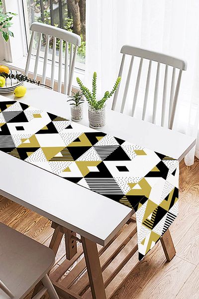 Realhomes Alergăr din piele de căprioară, imprimat digital, cu model geometric, bej negru