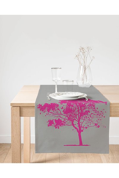 Generic Brand Dekorativni trkač od antilopa sa dizajnom fuchsia drveta na siv...