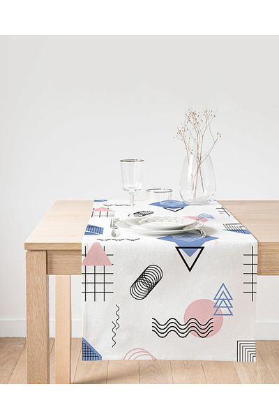 Realhomes Alergăr din piele intoarsa imprimat digital cu forme geometrice colorate