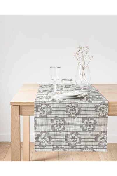 Realhomes Alergăr din piele de căprioară imprimat digital cu motiv floral cu tematic podea denim