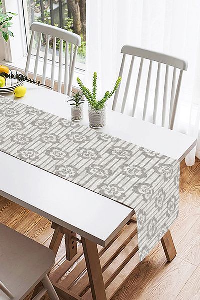 Realhomes Alergăr din piele de căprioară imprimat digital cu motiv floral cu tematic podea denim