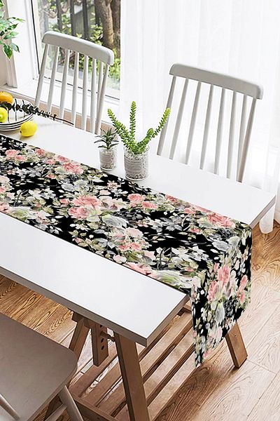 Realhomes Alergăr din piele de căprioară cu design special imprimat digital, cu model floral pe fundal colorat