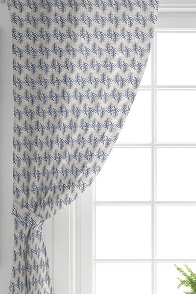 Realhomes Perdeau de fundal imprimat digital cu design special cu motiv de frunze pe fundal din denim cu o singură aripă