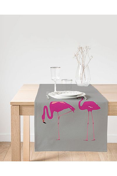 Realhomes Ψηφιακό δρομέα σουέτ με μοτίβο γκρι φόντου Flamingo