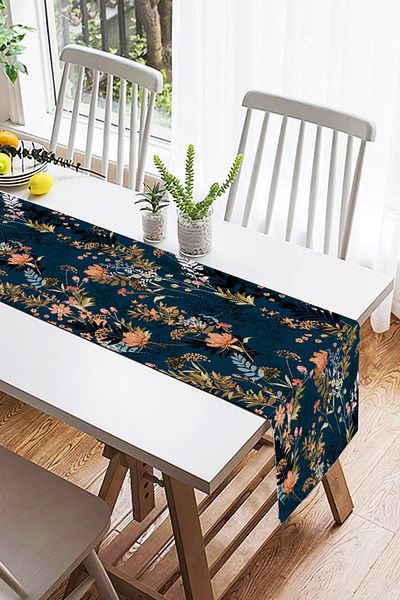 Realhomes Alergăr din piele de căprioară cu design special imprimat digital, cu model floral pe fundal colorat