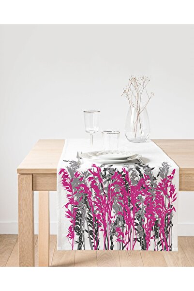 Realhomes عداء من جلد الغزال مطبوع عليه زهور باللون الرمادي والفوشيا على خلفي...