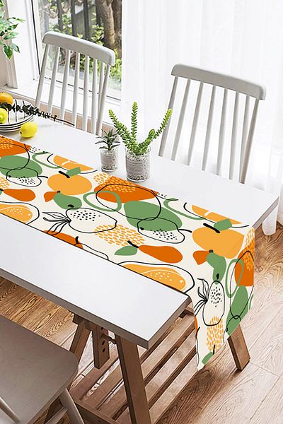 Realhomes Alergăr din piele de căprioară cu design special imprimat digital, cu fundal colorat, model de fructe cu desen Onedraw