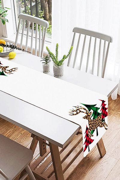 Realhomes Ψηφιακό τυπωμένο σχέδιο Suede Runner με καρό μοτίβο λεύκινου σε λευκό φόντο