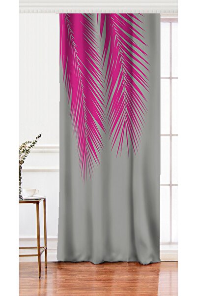 Realhomes Tek Kanat Gri Zeminde Fuşya Palmiye Yaprakları Motifli Dijital Bask...