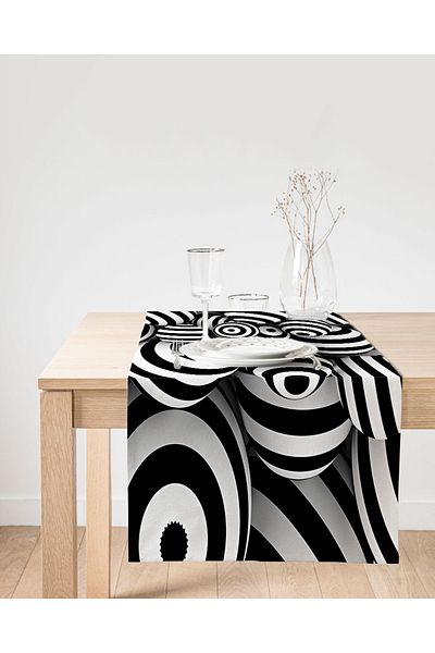 Realhomes Ασπρόμαυρο 3D Spheres Digital Printed Suede Runner