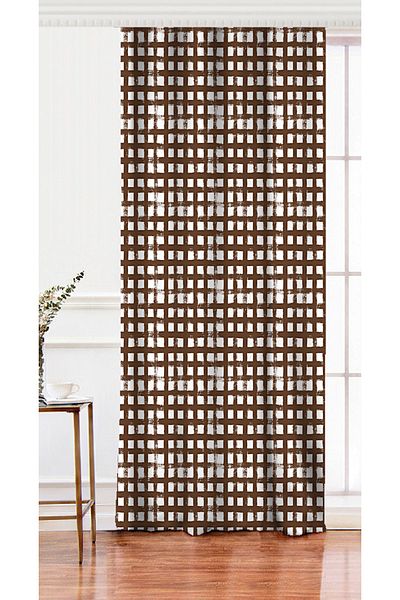 Realhomes Geometric Square Motif Digital Printed Background Curtain on Single Wing Brown Backdrop