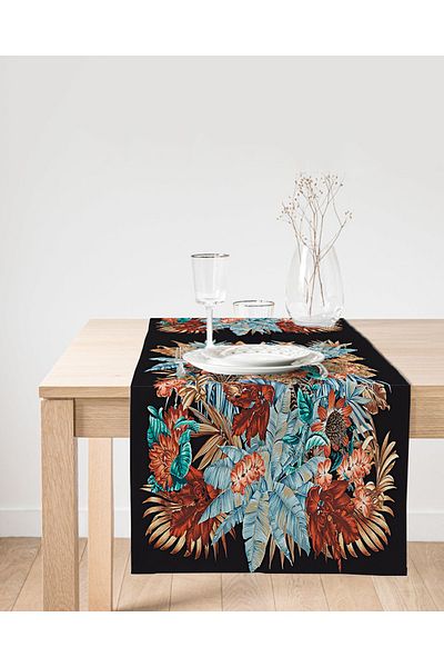 Realhomes Runner din piele intoarsa imprimat digital Harmony Of Black And Roses