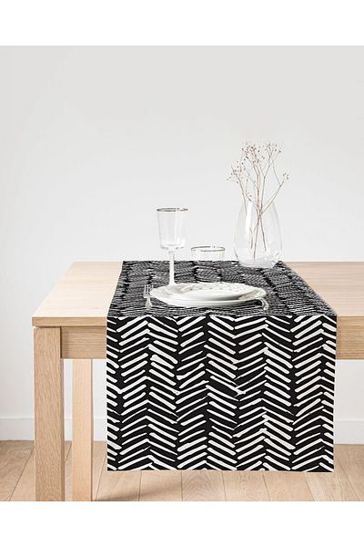 Realhomes Runner decorativ din piele intoarsa cu dungi alb-negru, imprimat digital