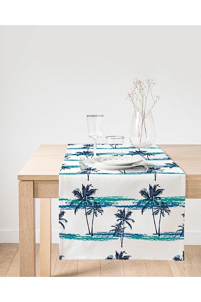 Realhomes Διακοσμητικό Suede Runner με Μπλε Πράσινο Σχέδιο Παλάμης