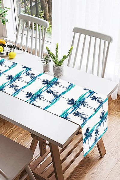 Realhomes Διακοσμητικό Suede Runner με Μπλε Πράσινο Σχέδιο Παλάμης
