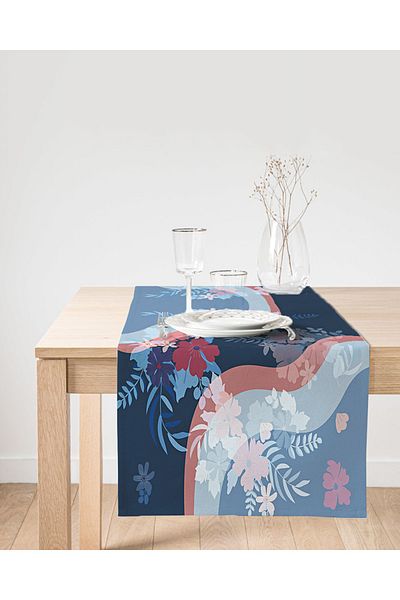 Realhomes Alergăr ondulat din piele intoarsa cu design floral modern
