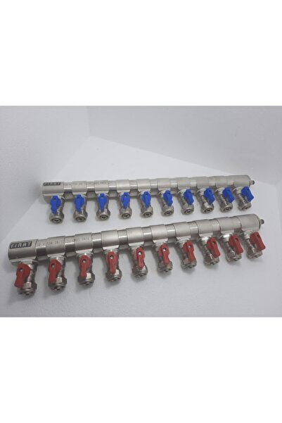 FIRAT 1"mini Küresel Vanalı 10 Çıkışlı Kollektör Takımı Kırmızı Mavi