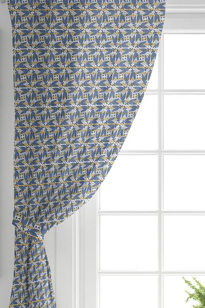 Realhomes Digital Printed Background Curtain with Abstract Drawing on Single Wing Brown Lines