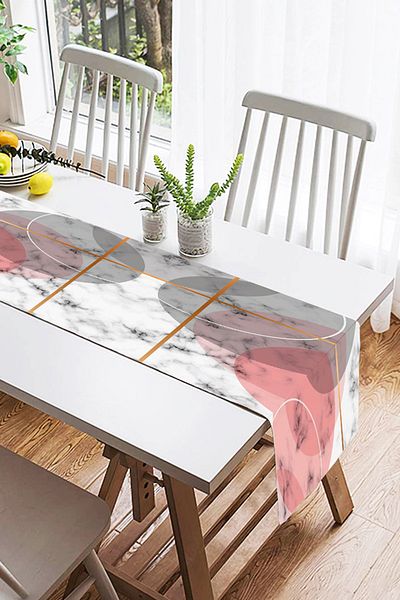 Realhomes Ψηφιακό τυπωμένο δρομέας σουέτ με λευκό γεωμετρικό μαρμάρινο σχέδιο