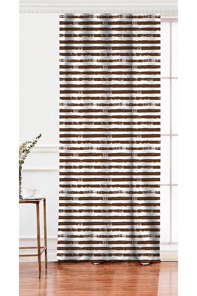 Realhomes Single Wing Brown Striped Motif Modern Digital Printed Background Curtain