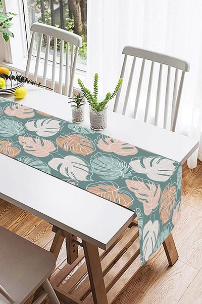 Realhomes Ψηφιακό τυπωμένο σχέδιο Suede Runner με μοτίβο φύλλων με πολύχρωμο φόντο