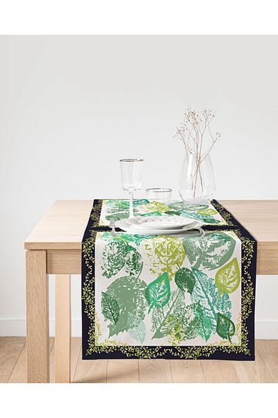 Realhomes Πολύχρωμα φύλλα σε λευκό φόντο Digital Printed Modern Suede Runner