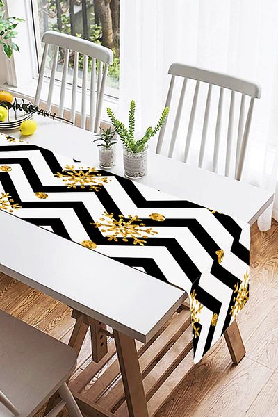 Realhomes Black Zigzag Snowflakes Ειδικού Σχεδιασμού Μοντέρνο Suede Runner