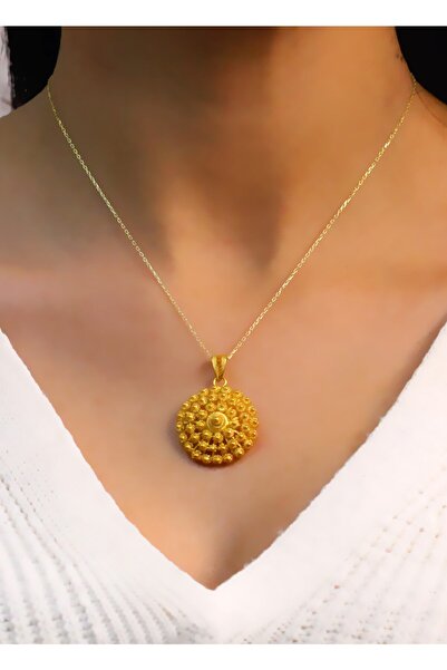 Midyat Nurtaş Gümüş Kadın Bereket Model Altın Kaplama Telkari Gümüş Kolye