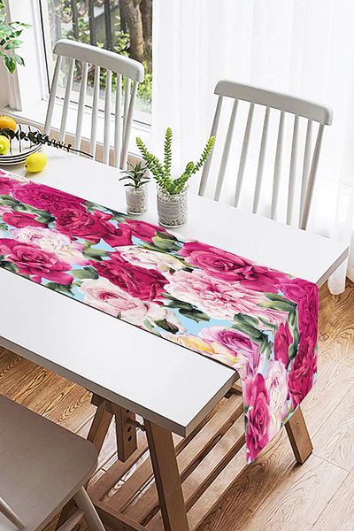 Realhomes Pink Roses Digital Printed Modern Suede Runner