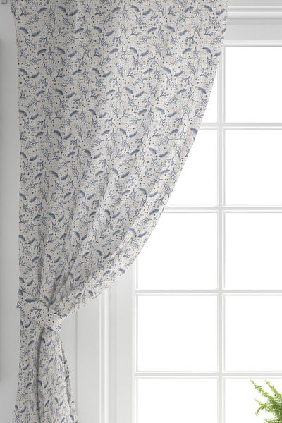 Realhomes Perdeau de fundal imprimat digital cu design special cu model de ramuri uscate pe fundal denim gri cu o singură aripă