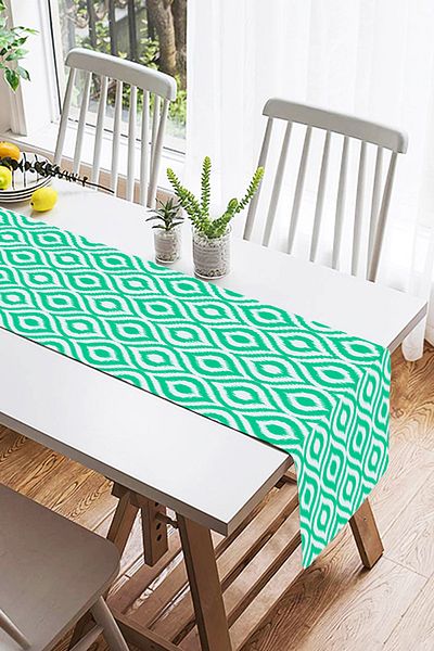 Realhomes Design special Yașil Ikat Patterned Digital Printed Suede Runner