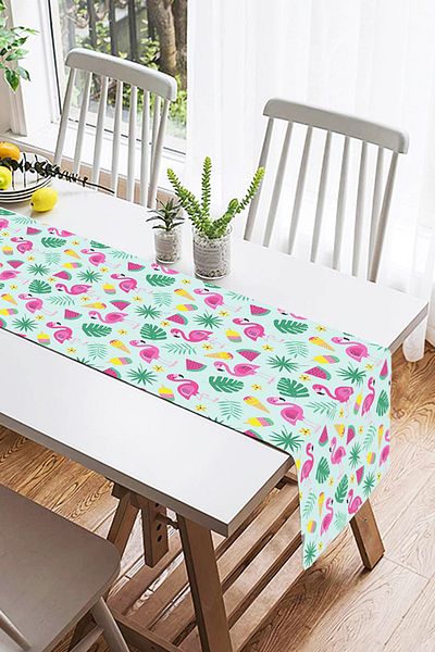 Realhomes Runner din piele intoarsa cu design special, design Summer Flamingo