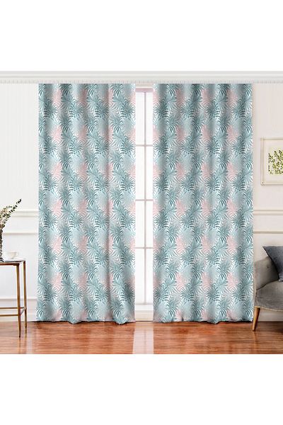 Realhomes Perdeau de fundal imprimat digital cu aripi duble cu design cu punct pe frunze albastre