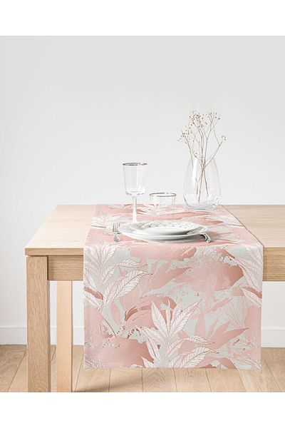 Realhomes Ροζ Special Design Leaf Motif Suede Runner σε γκρι φόντο