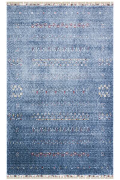 Eko Halı Zara Zr 06 Blue Otantik Desenli El Emeği Ile Özel Tezgahlarda Üretil...