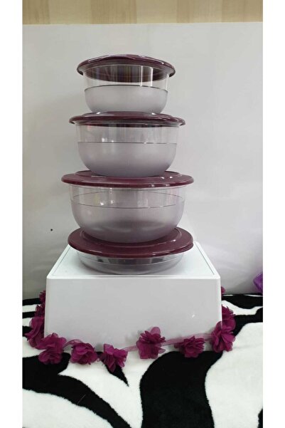 Tupperware Kristal 4 Lü Set Bordo Kapak
