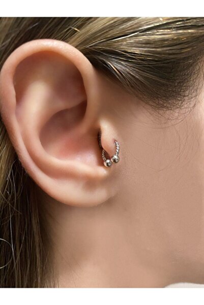 Okkostore Cerrahi Çelik Kadın Silver Rengi Yarım Halka Hediyelik Tragus Kıkır...