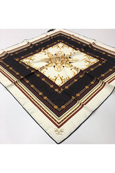 19V69 ITALIA Krem Bordo Siyah Twill Eşarp Black Seri 90x90 Cm Eşarp Askısı Ve...