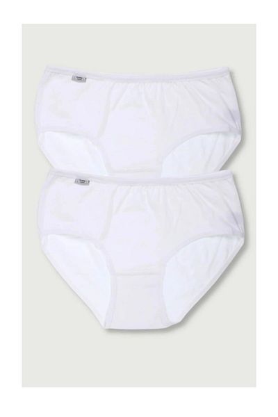 Tutku 2 Pieces Large Size White Women's Bato Panties with Elastic Waistband