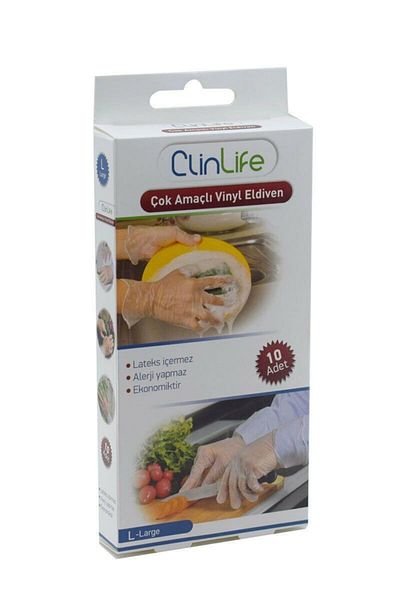 CLİNLİFE CLINLIFE COOK PURPOSE VINYL GLOVES 10 PIECES L SIZE