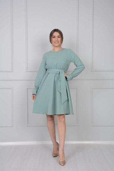 giyimmasalı Crepe Fabric Waist Rubber Dress - Mint Green