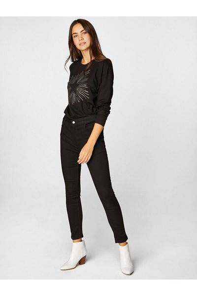 Faik Sönmez Women's Black High Waist Ankle Length Skinny Jean Trousers 00029