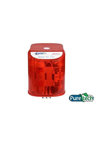 puretech Yakut Pompalı Şeffaf 6 Aşamalı Kapalı Kasa Tezgah Altı Su Arıtma Cihazı (KIRMIZI ŞEFFAF)
